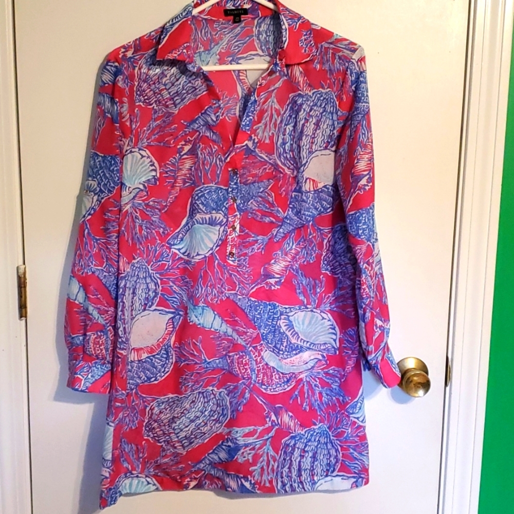 Talbots women's XS pink w/ blue shells 🐚 long sleeve beach cover-up